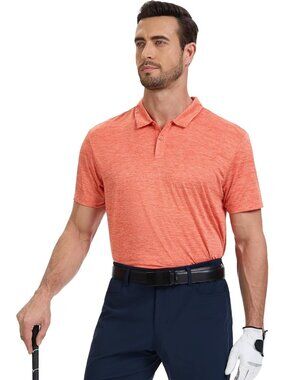 Men's OrangeUPF 50+ Golf Polo Quick Dry Moisture Wicking Work Tees Fit Shirt